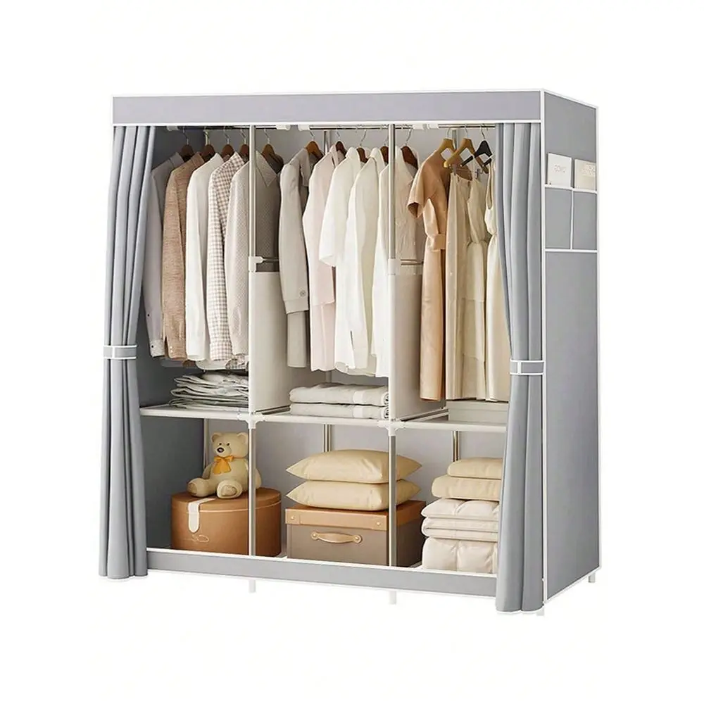 Wardrobe, Portable Closet Storage With 3 Hanging Rods, 6 Storage Shelves, Side Pockets For Clothes Storage For Bedroom, Living
Wardrobe, Portable Closet Storage With 3 Hanging Rods, 6 Storage Shelves, Side Pockets For Clothes Storage For Bedroom, Living