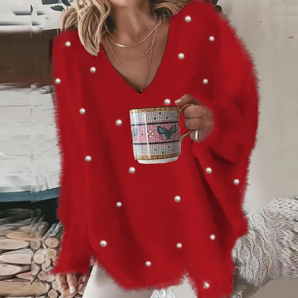 Women V-neck Sweater Cozy Plush V-neck Sweater with Bead Decor Women's Fall Winter Long Sleeve Pullover Knit Top Soft Loose
Women V-neck Sweater Cozy Plush V-neck Sweater with Bead Decor Women's Fall Winter Long Sleeve Pullover Knit Top Soft Loose