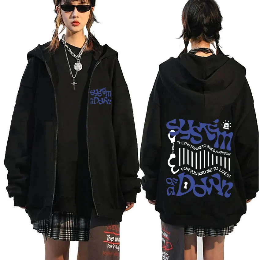 System of A Down Prison Song Graphic Zipper Hoodie Men Women Rock Oversized Zip Up Jacket Male 90s Alternative Metal Streetwear
System of A Down Prison Song Graphic Zipper Hoodie Men Women Rock Oversized Zip Up Jacket Male 90s Alternative Metal Streetwear