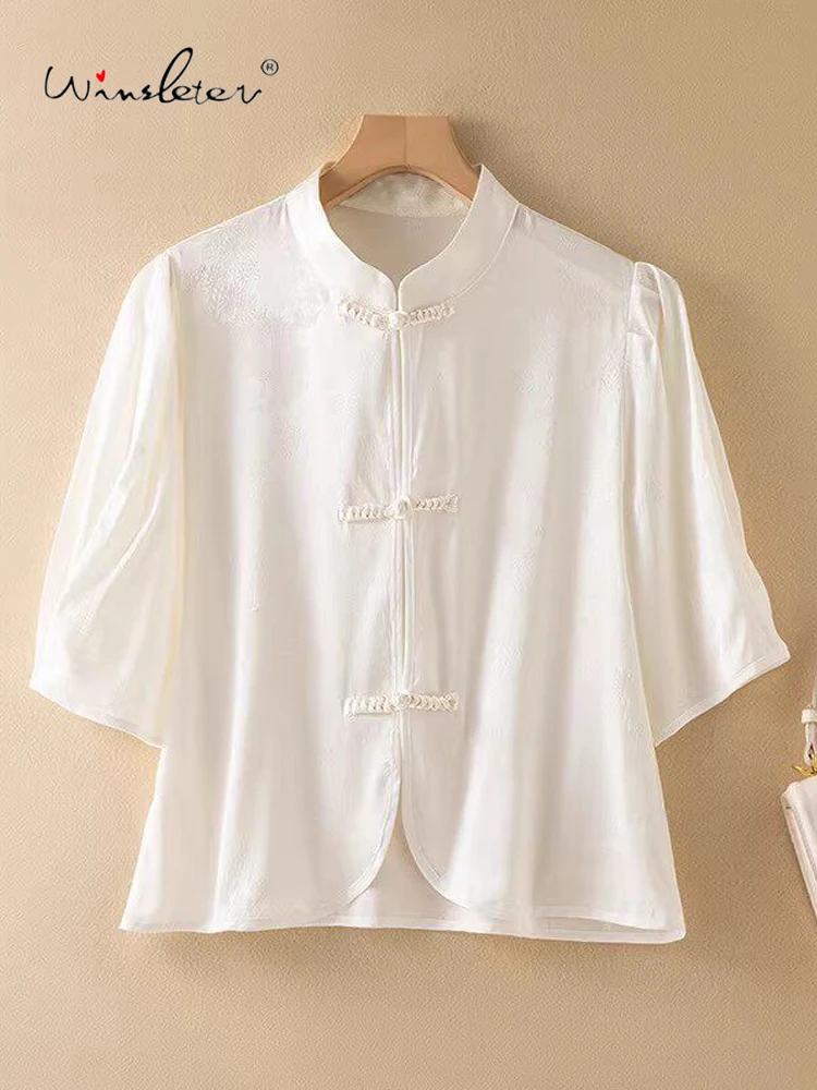 Winsleter-100%Real Silk Elegant Shirt, Half Sleeve Satin Hua Luo, Women New Chinese Style Loose Blouse, 2026 Summer T63938CC
Winsleter-100%Real Silk Elegant Shirt, Half Sleeve Satin Hua Luo, Women New Chinese Style Loose Blouse, 2026 Summer T63938CC