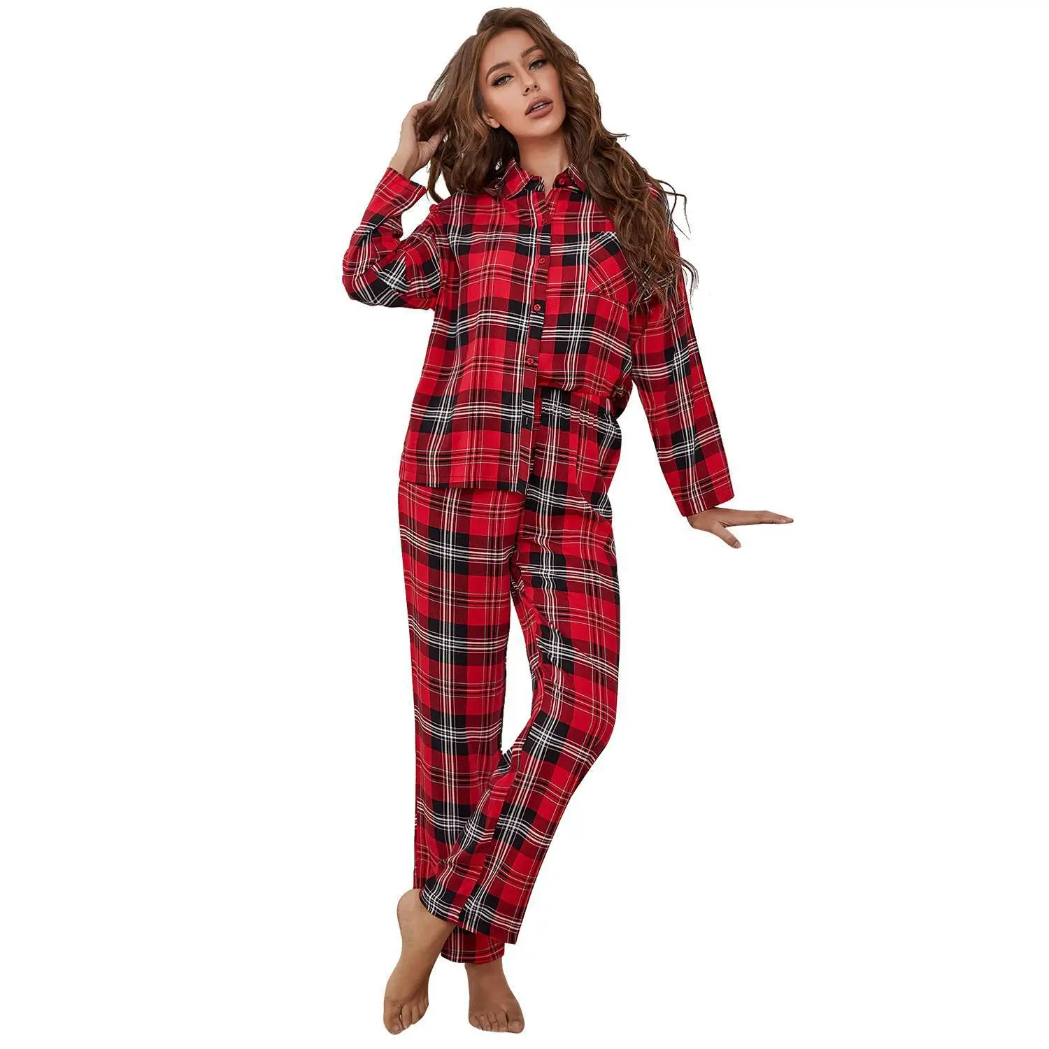 Pajamas Women's Red Plaid Long Sleeved Autumn And Winter Home Clothing Two-Piece Set Can Be Worn Externally
Pajamas Women's Red Plaid Long Sleeved Autumn And Winter Home Clothing Two-Piece Set Can Be Worn Externally