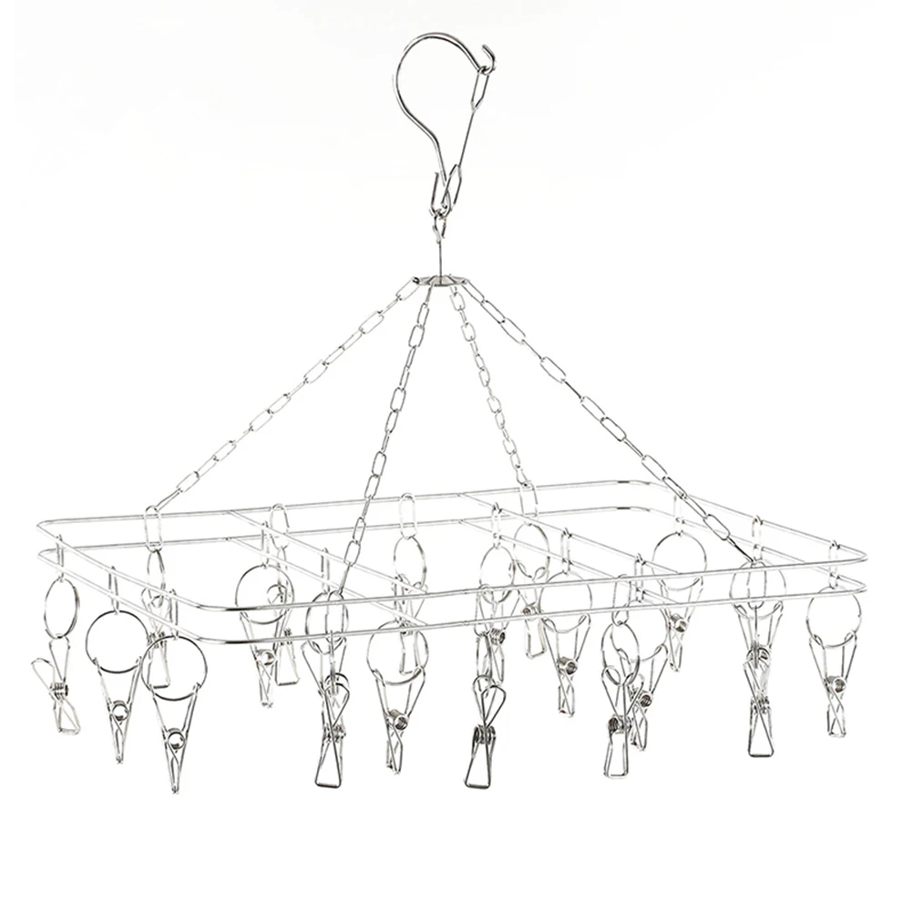 Stainless Steel Clothes Hanger 20 Clips Thickened Wires Windproof Hook AntiSkid Ring Drying Rack Socks Underwear Shoelaces
Stainless Steel Clothes Hanger 20 Clips Thickened Wires Windproof Hook AntiSkid Ring Drying Rack Socks Underwear Shoelaces