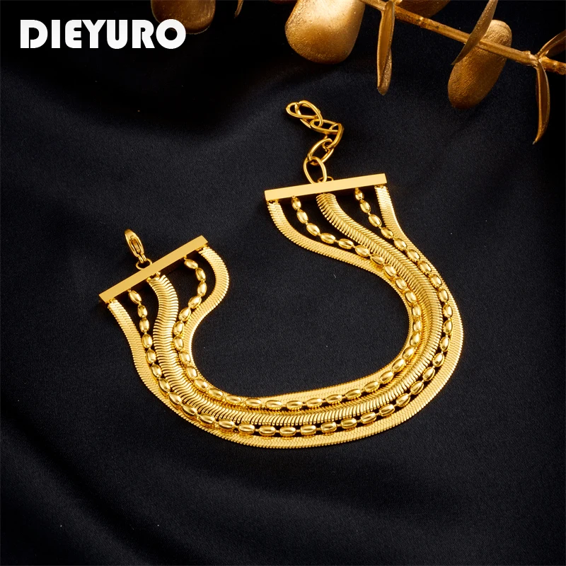 DIEYURO 316L Stainless Steel Gold Color Multilayer 5in1 Chains Bracelet For Women Girl New Trend Non-fading Jewelry Gift Party
DIEYURO 316L Stainless Steel Gold Color Multilayer 5in1 Chains Bracelet For Women Girl New Trend Non-fading Jewelry Gift Party