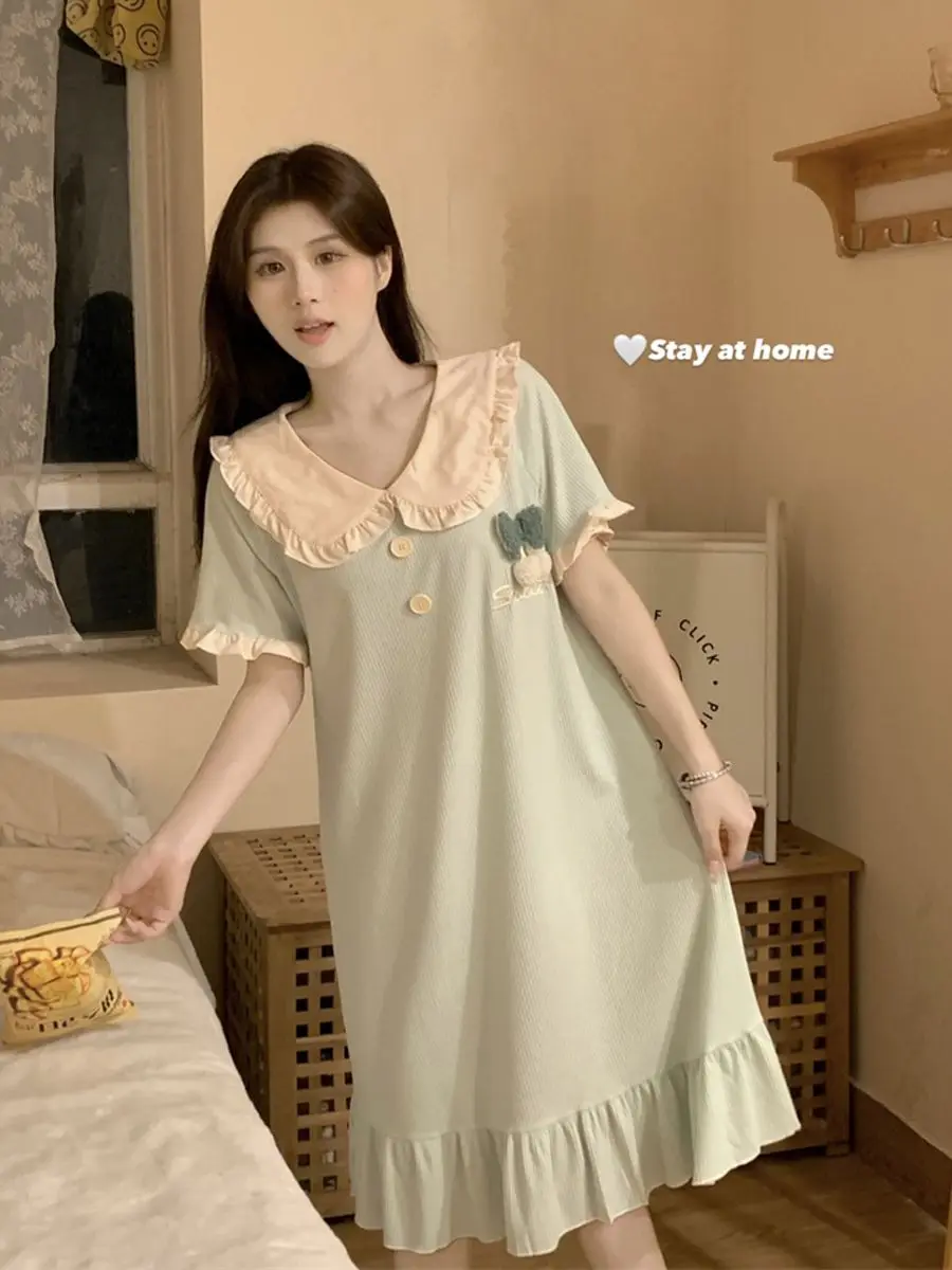 Princess Style Nightgown for Women Summer Cute Doll Collar Short-sleeved Pajamas Thin Home Clothes Dressing Cotton Sexy Women's
Princess Style Nightgown for Women Summer Cute Doll Collar Short-sleeved Pajamas Thin Home Clothes Dressing Cotton Sexy Women's