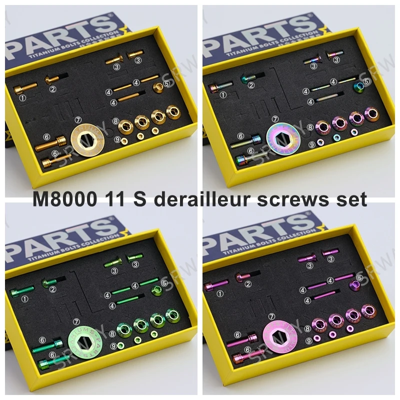 Mountain bike titanium derailleur screw set fit for XT M7000 M8000 11 Speed front rear shifter screws set S-PARTS
Mountain bike titanium derailleur screw set fit for XT M7000 M8000 11 Speed front rear shifter screws set S-PARTS