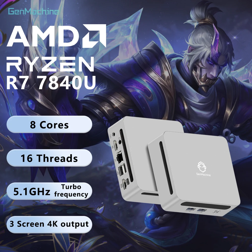 GenMachine Mini PC USB4 2.5G LAN 24G WIFI6 Ryzen 7 7840U 8C 16T,5.1GHz,TDP:28W Windows 11 Ryzen DDR5 Mini Pc Gaming Computer
GenMachine Mini PC USB4 2.5G LAN 24G WIFI6 Ryzen 7 7840U 8C 16T,5.1GHz,TDP:28W Windows 11 Ryzen DDR5 Mini Pc Gaming Computer