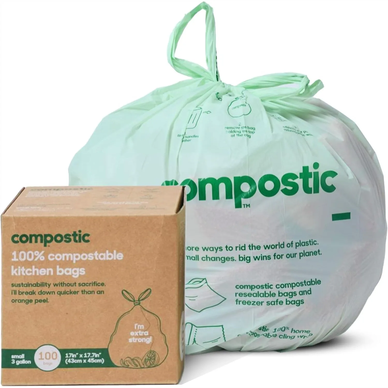 Compostable Trash Bags, 2.99 Gallon Small Kitchen Rubbish Bags, Extra Strong & Quickly Breaks Down, 100 Count
Compostable Trash Bags, 2.99 Gallon Small Kitchen Rubbish Bags, Extra Strong & Quickly Breaks Down, 100 Count