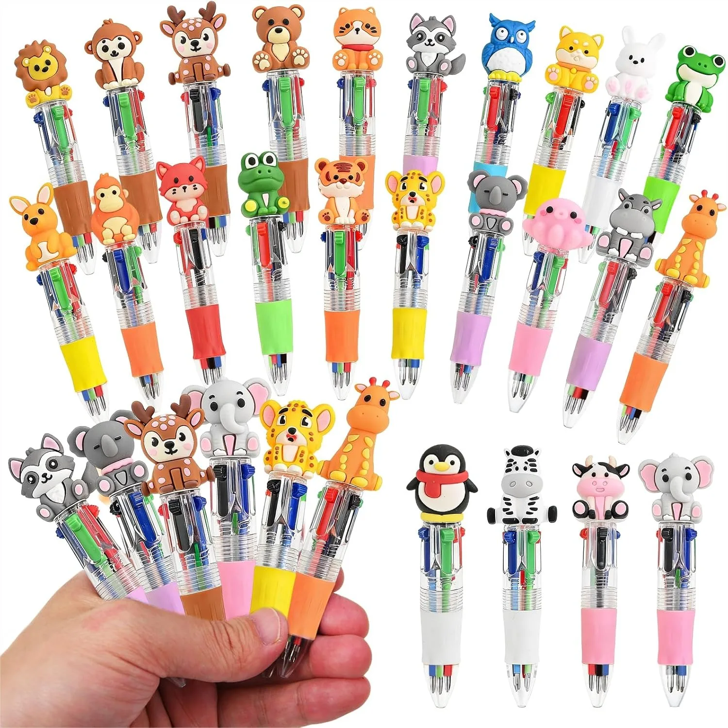 24 Pcs Animal Pens Bulk with 4-in-1 Multicolor Ink, Fun Animal Shapes Ballpoint Pens for Student Gifts from Teacher
24 Pcs Animal Pens Bulk with 4-in-1 Multicolor Ink, Fun Animal Shapes Ballpoint Pens for Student Gifts from Teacher