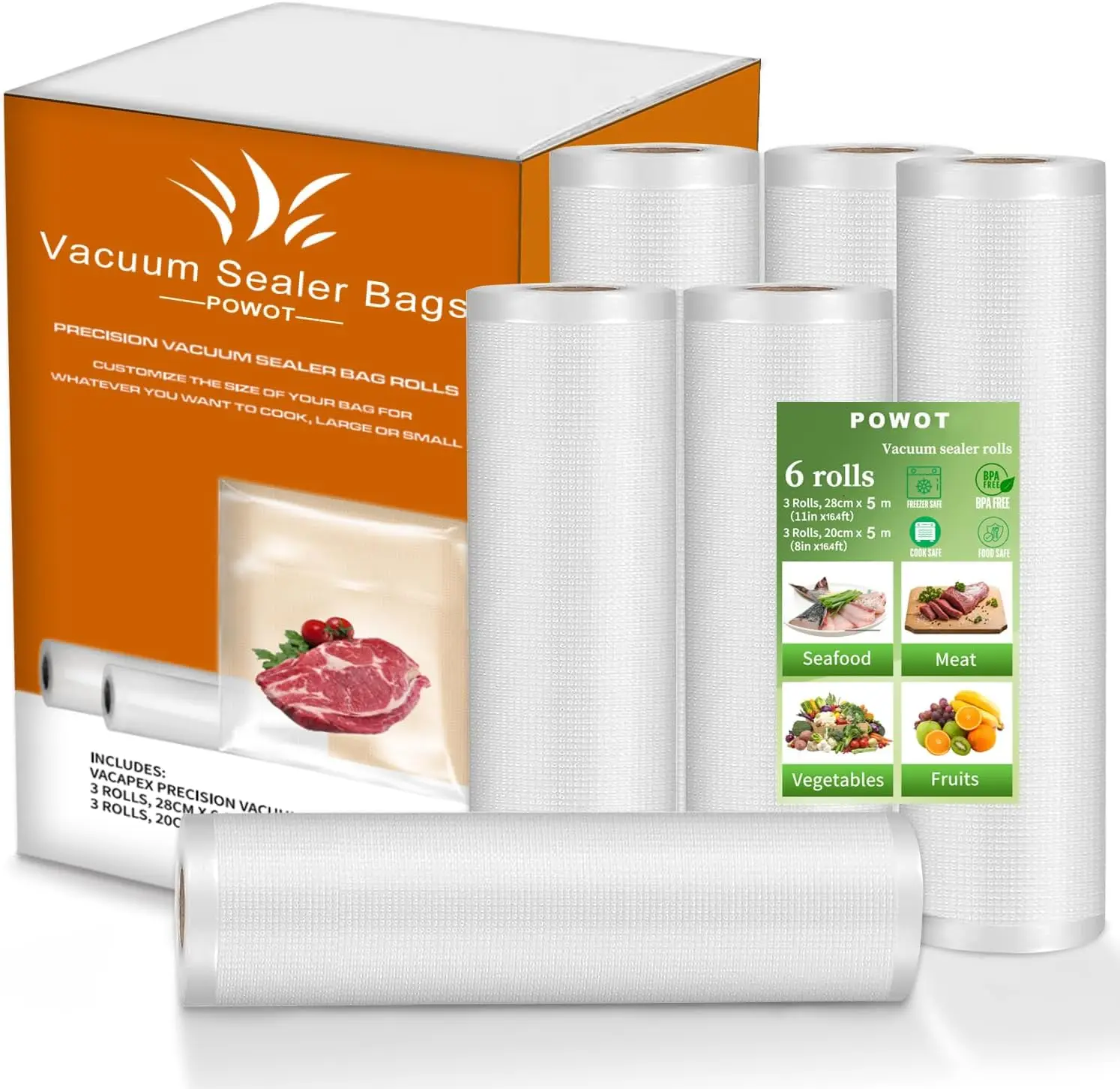 Precision Multi-layer Vacuum Sealer Bags Rolls, 8" x 16.4'(3 Rolls) and 11" x 16.4' (3 Rolls), BPA-Free Commercial Grade, Foo
Precision Multi-layer Vacuum Sealer Bags Rolls, 8" x 16.4'(3 Rolls) and 11" x 16.4' (3 Rolls), BPA-Free Commercial Grade, Foo