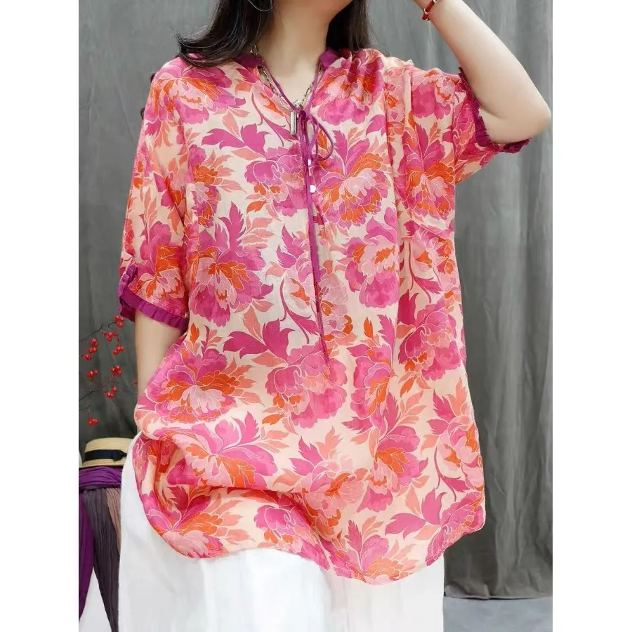 High-End plus Size Women's Printed Loose T-Shirt Mid-Length Sleeve V-Neck Bottoming Shirt Artistic Commute Style Floral Pattern
High-End plus Size Women's Printed Loose T-Shirt Mid-Length Sleeve V-Neck Bottoming Shirt Artistic Commute Style Floral Pattern