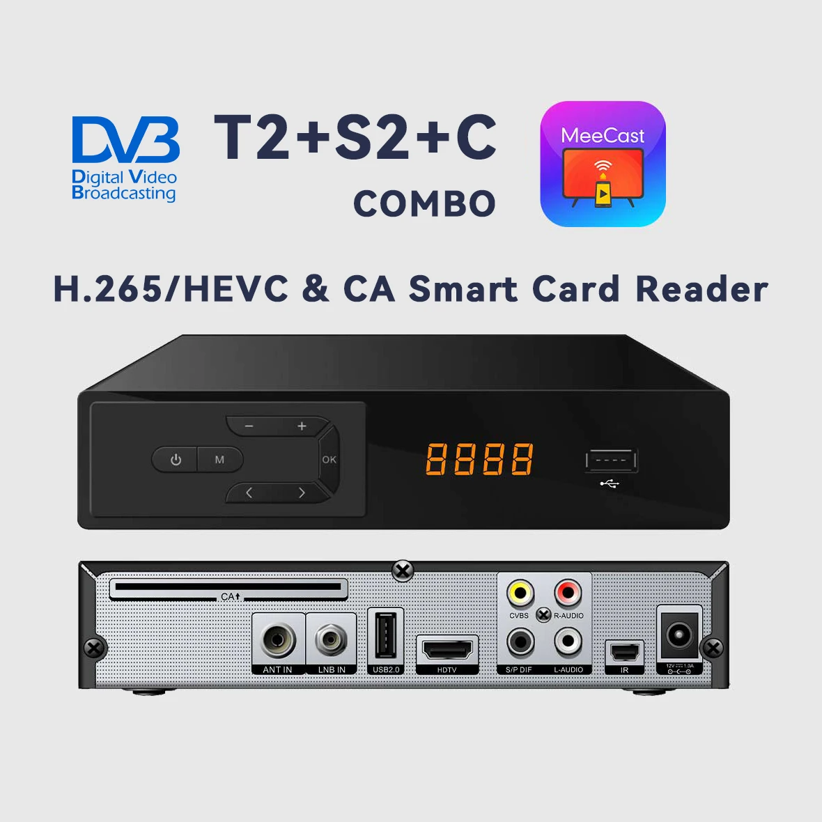 Meecast H.265 Satellite TV Receiver/Terrestrial TV Receiver Combo Decoder DVB T2/DVB S2/DVB C Set Top Box
Meecast H.265 Satellite TV Receiver/Terrestrial TV Receiver Combo Decoder DVB T2/DVB S2/DVB C Set Top Box