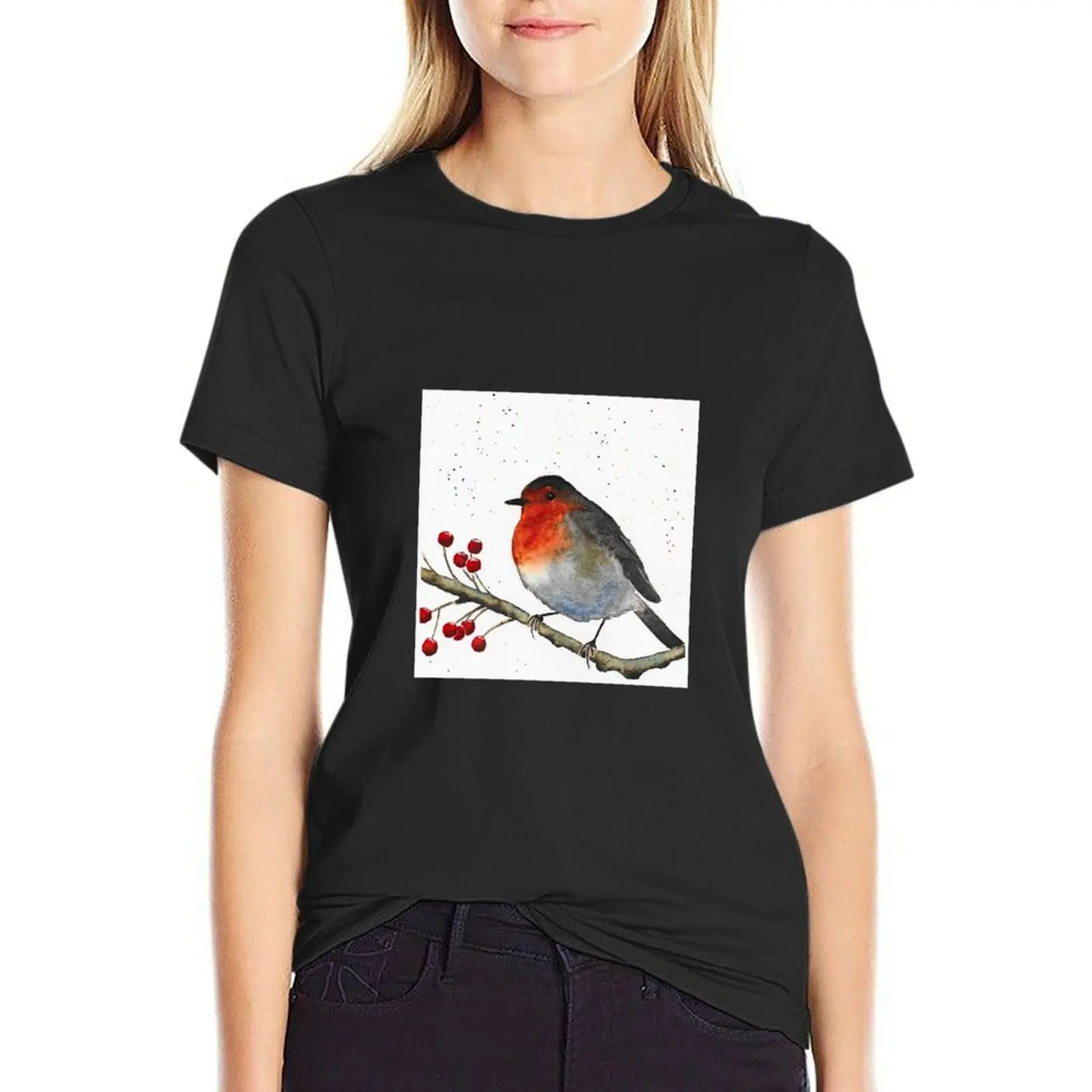 Christmas red Robin T-Shirt oversized kawaii clothes tops Female clothing black t shirts for Women
Christmas red Robin T-Shirt oversized kawaii clothes tops Female clothing black t shirts for Women