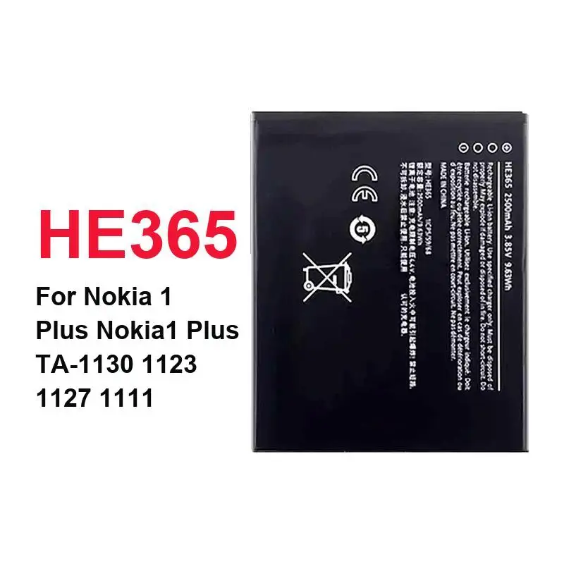 Stable Power Supply 2500mAh Replaceable HE365 For Nokia 1 Plus TA-1130 1123 1127 1111 Mobile Phone Battery
Stable Power Supply 2500mAh Replaceable HE365 For Nokia 1 Plus TA-1130 1123 1127 1111 Mobile Phone Battery
