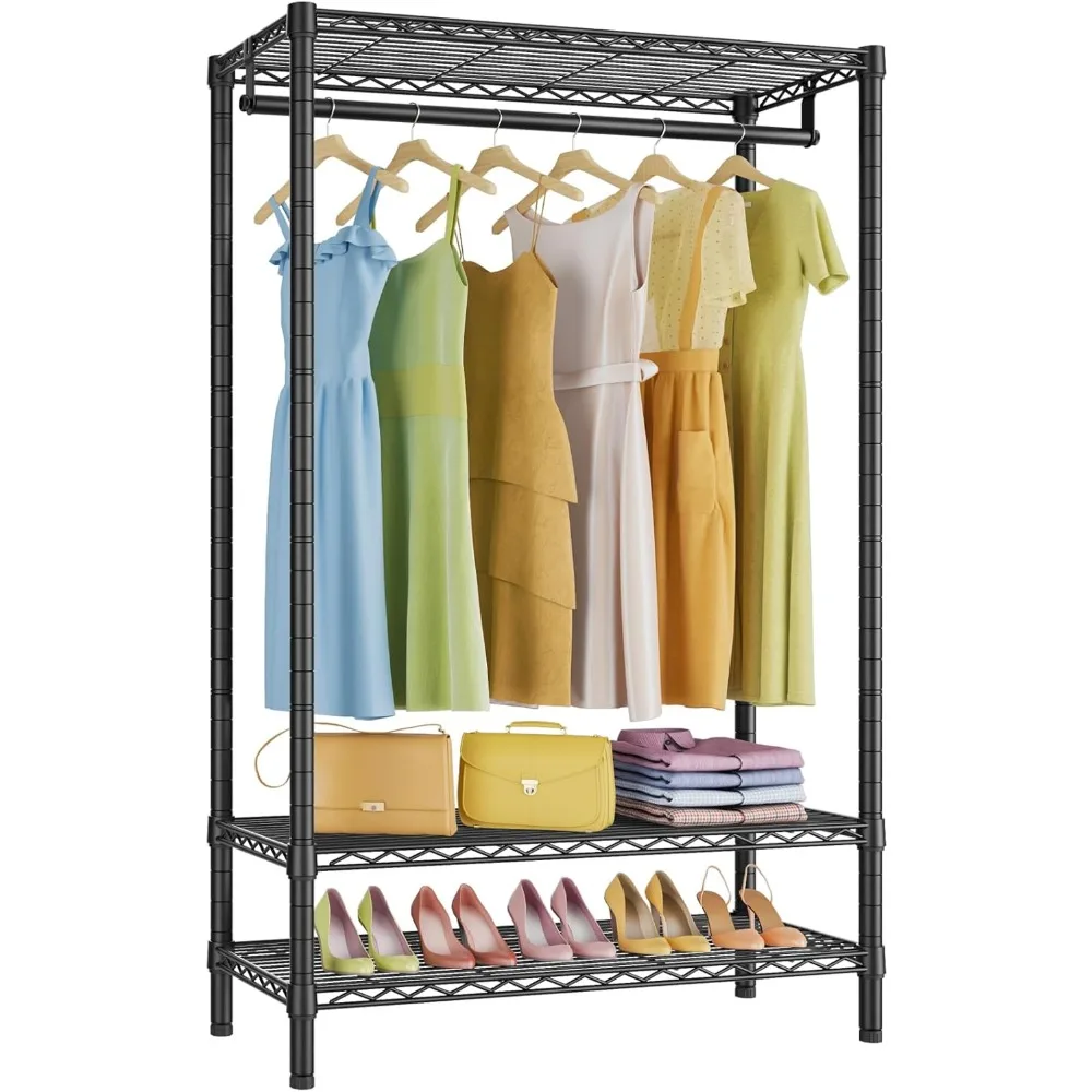 Heavy-duty wire garment rack with 3 tiers, adjustable shelves, hanging rod, max load 400lbs, portable closet for home storage。
Heavy-duty wire garment rack with 3 tiers, adjustable shelves, hanging rod, max load 400lbs, portable closet for home storage。