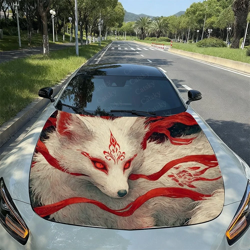 This car hood features a stunning white fox with red markings and flowing ribbons, creating a mystical and vibrant design. Perfe
This car hood features a stunning white fox with red markings and flowing ribbons, creating a mystical and vibrant design. Perfe