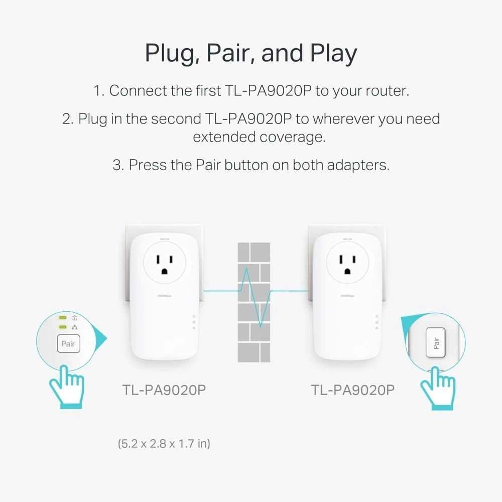 Powerline Ethernet Adapter Kit Passthrough 2x2 MIMO 2 Gigabit Ports Home Network Plug and Play Power Saving
Powerline Ethernet Adapter Kit Passthrough 2x2 MIMO 2 Gigabit Ports Home Network Plug and Play Power Saving