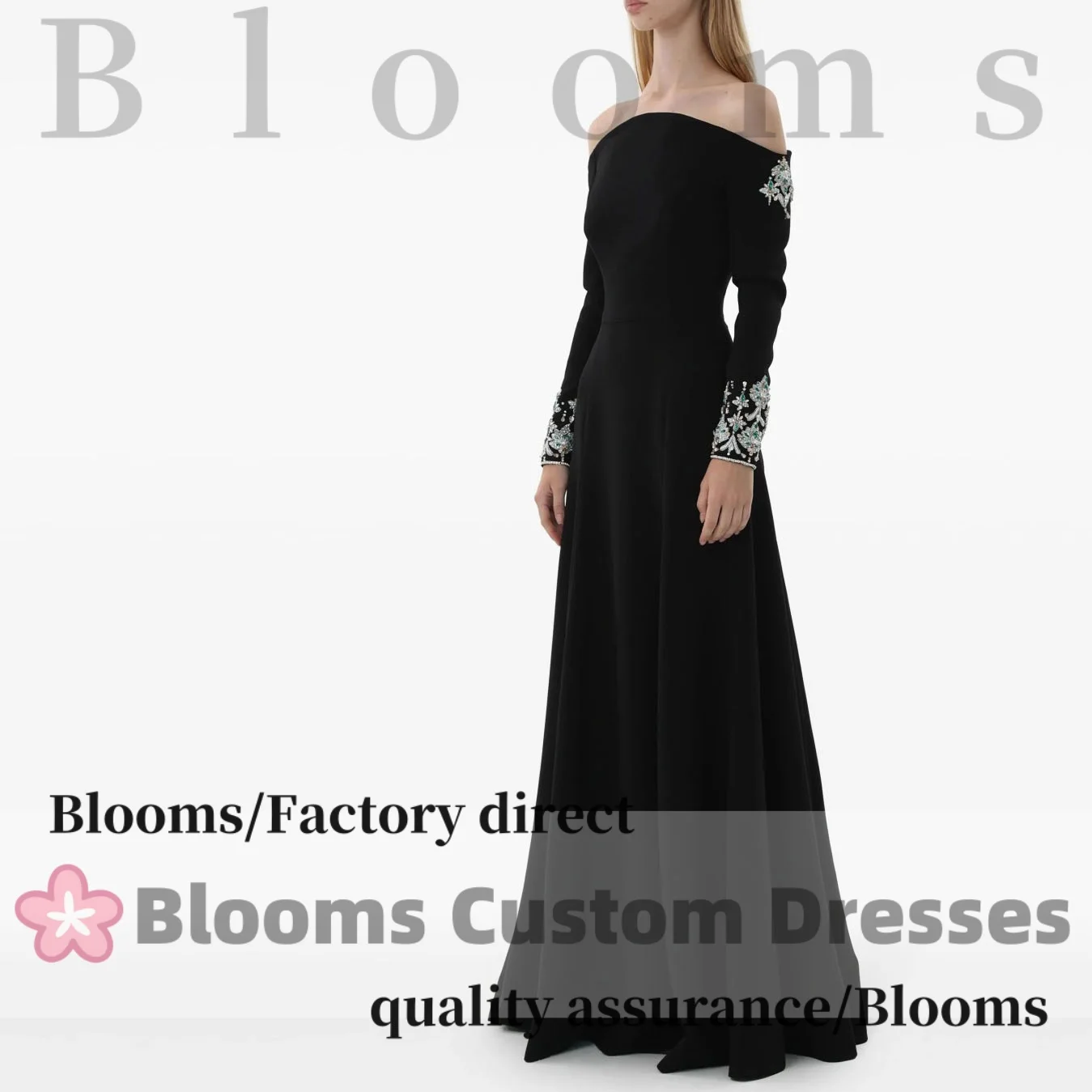 Blooms Customized Off Shoulder Elegant Black Evening Dresses Beaded A-line Formal Long Sleeves Party Gown Prom Dress
Blooms Customized Off Shoulder Elegant Black Evening Dresses Beaded A-line Formal Long Sleeves Party Gown Prom Dress