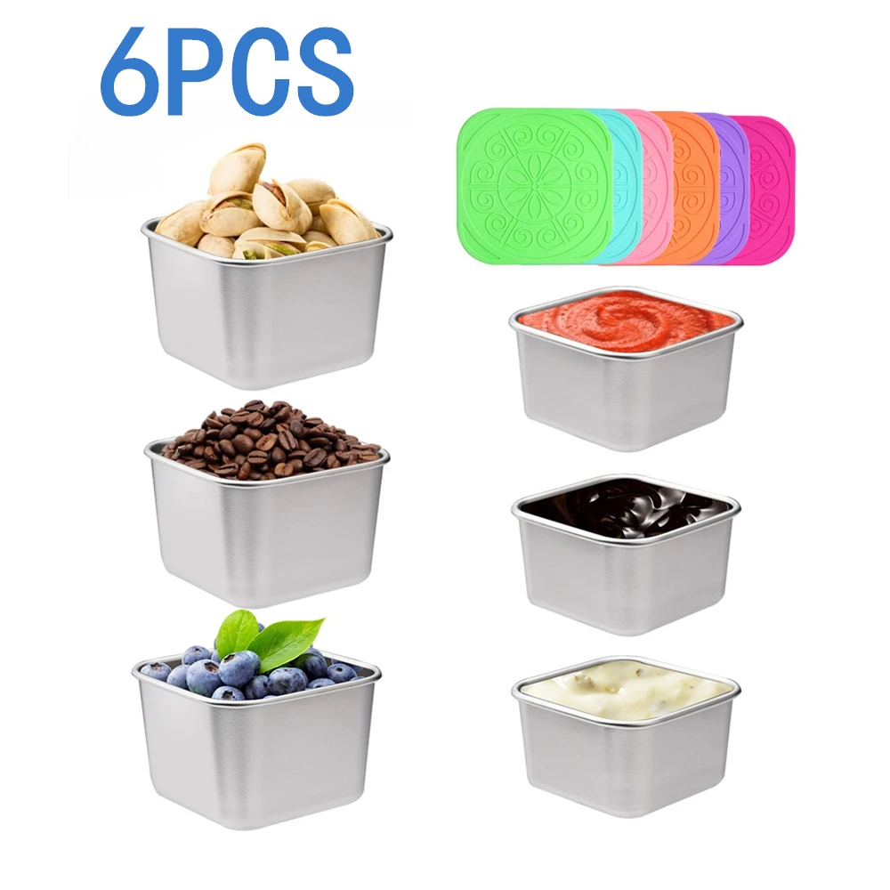 6Pcs Sauce Cup Snack Container Stainless Steel Salad Dish with Silicone Lids 2/6oz Leakproof Portable Stackable Food Storage Box
6Pcs Sauce Cup Snack Container Stainless Steel Salad Dish with Silicone Lids 2/6oz Leakproof Portable Stackable Food Storage Box