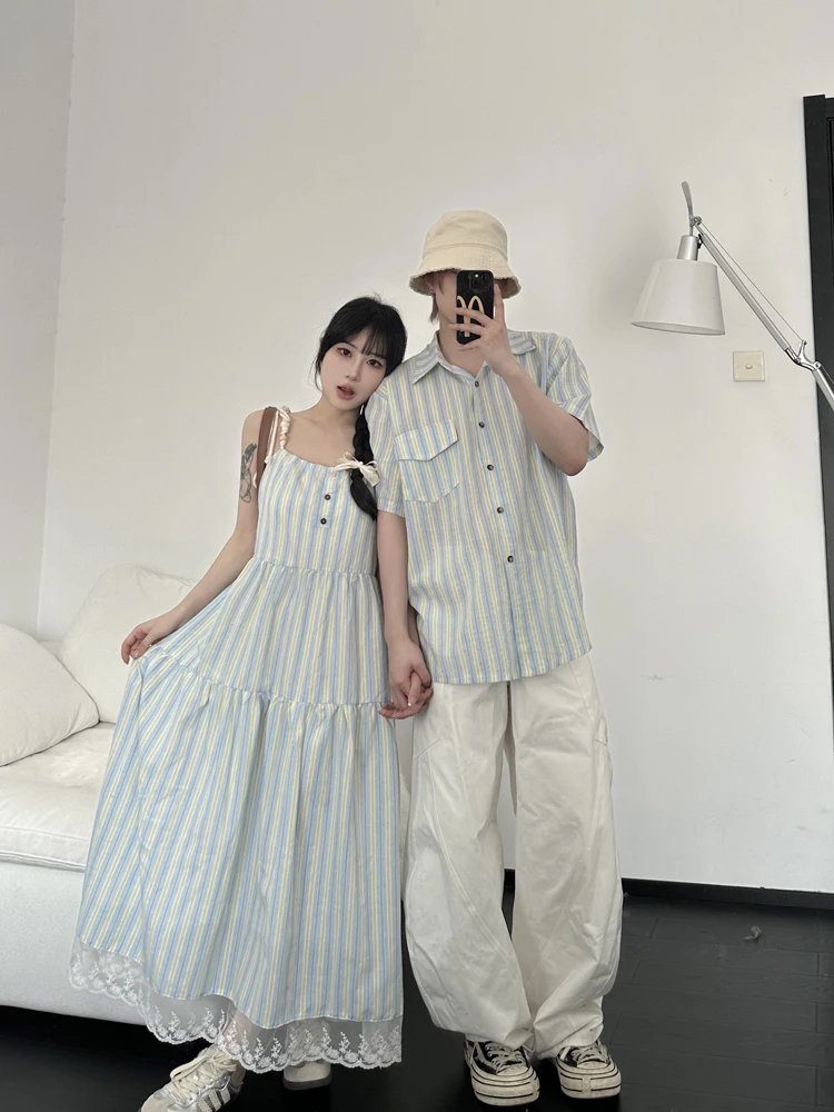 Couple's Summer New Stripe Off-Shoulder Dress Women's Loose Fit Short Sleeve Casual Artistic Style Beach Vacation Wear
Couple's Summer New Stripe Off-Shoulder Dress Women's Loose Fit Short Sleeve Casual Artistic Style Beach Vacation Wear