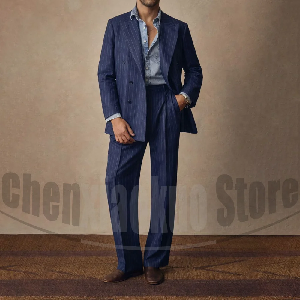 Men Striped Double Breasted 2 Piece Suit Peak Lapel Blazer and Pants Formal Casual Streetwear Modern Gentleman Smart Outfit
Men Striped Double Breasted 2 Piece Suit Peak Lapel Blazer and Pants Formal Casual Streetwear Modern Gentleman Smart Outfit