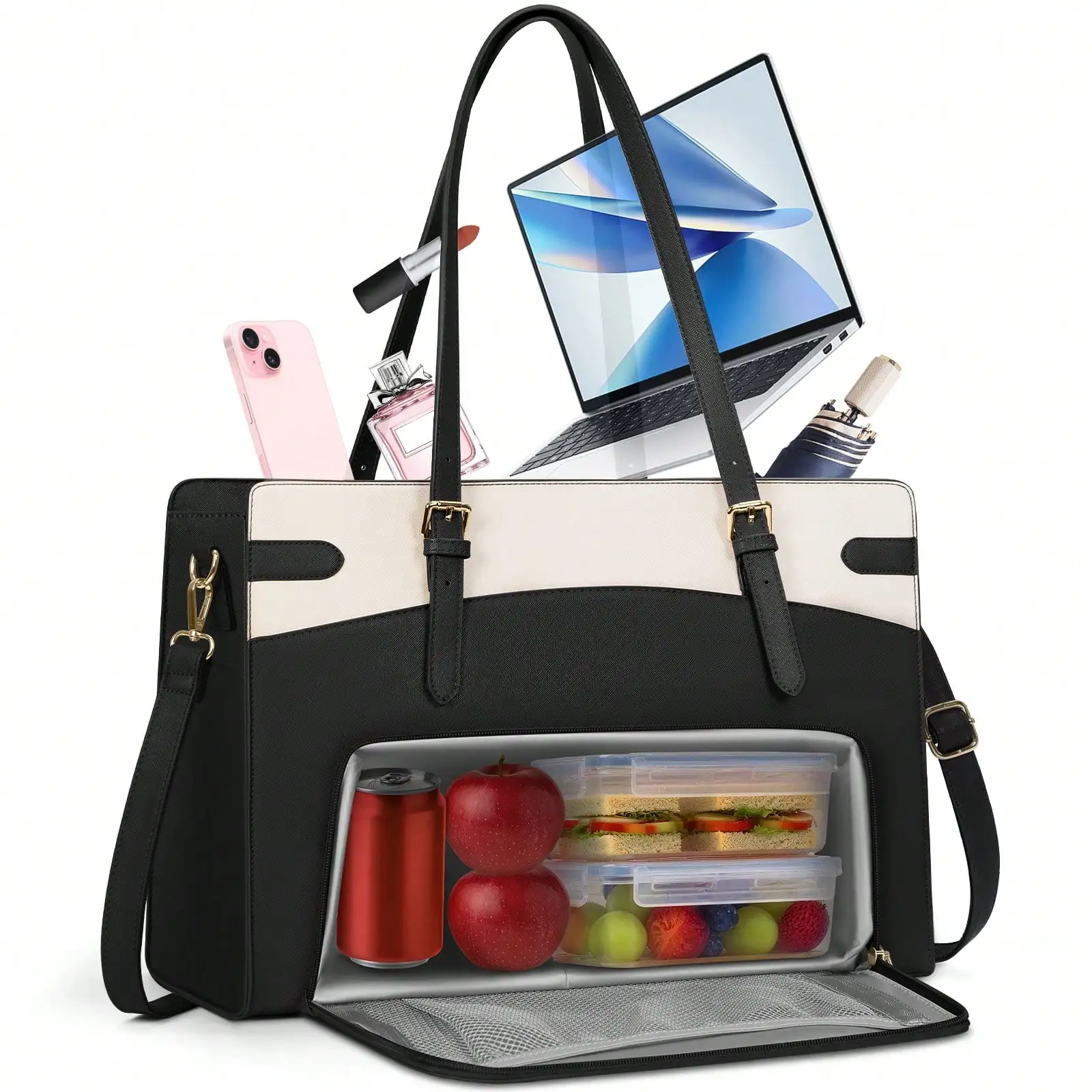 2-In-1 Laptop Bag With Insulated Lunch Compartment For Women 15.6 Inch PU Leather Work Tote For Teachers Nurses, Professional Wa
2-In-1 Laptop Bag With Insulated Lunch Compartment For Women 15.6 Inch PU Leather Work Tote For Teachers Nurses, Professional Wa
