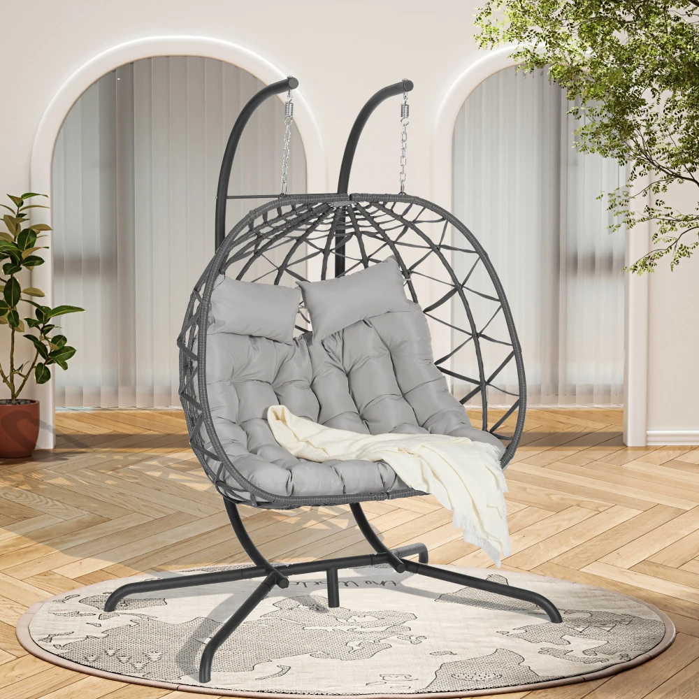 Double Egg Chair With Stand Hanging Indoor Outdoor Wicker Rattan Patio Basket Egg Swing Chair Hammock Egg Chairs With UV Resista
Double Egg Chair With Stand Hanging Indoor Outdoor Wicker Rattan Patio Basket Egg Swing Chair Hammock Egg Chairs With UV Resista