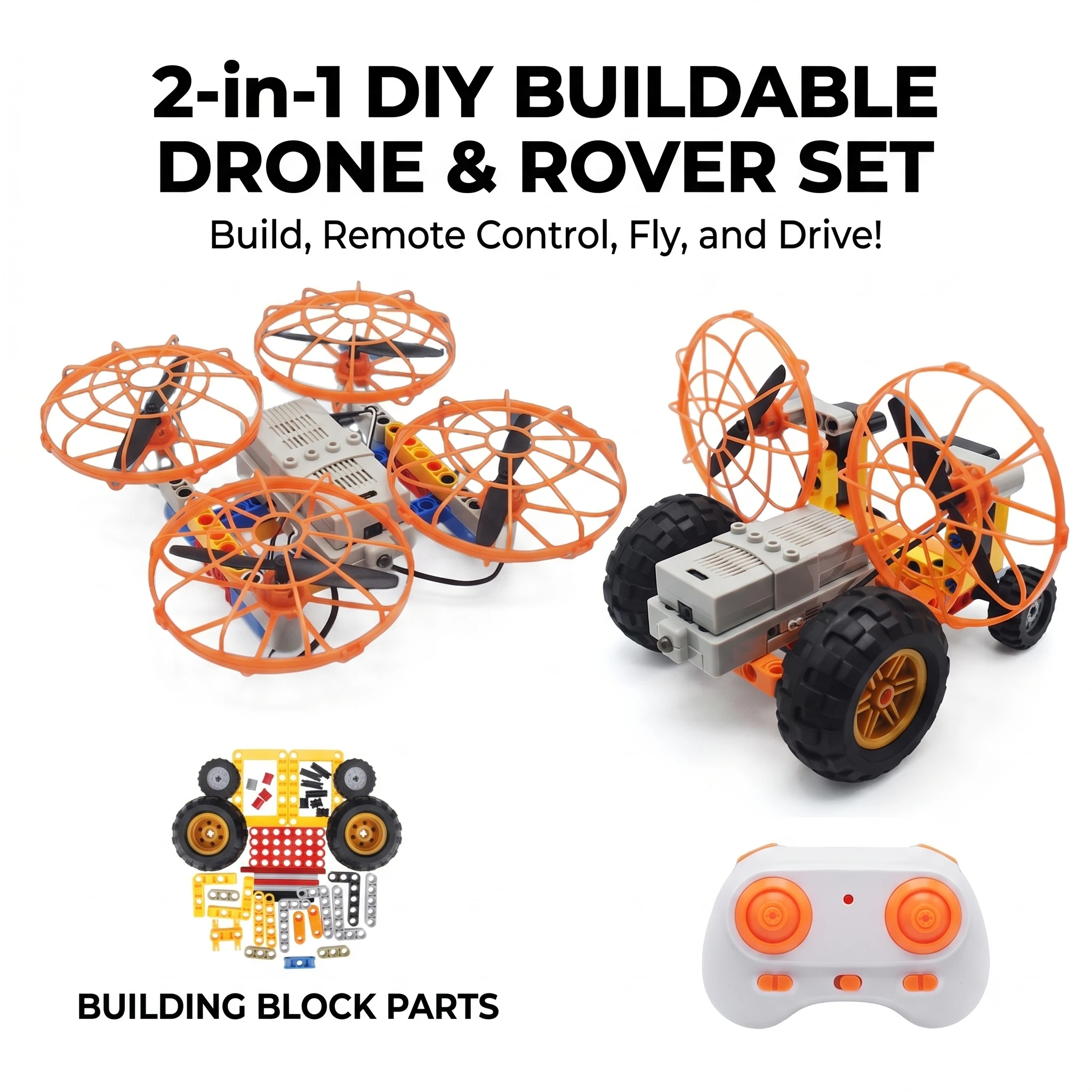 2 in 1 DIY Building Block Drone with Camera, STEM RC Quadcopter Kit, Dual Mode Transformable Assembly Toy Gift for Kids Adults
2 in 1 DIY Building Block Drone with Camera, STEM RC Quadcopter Kit, Dual Mode Transformable Assembly Toy Gift for Kids Adults