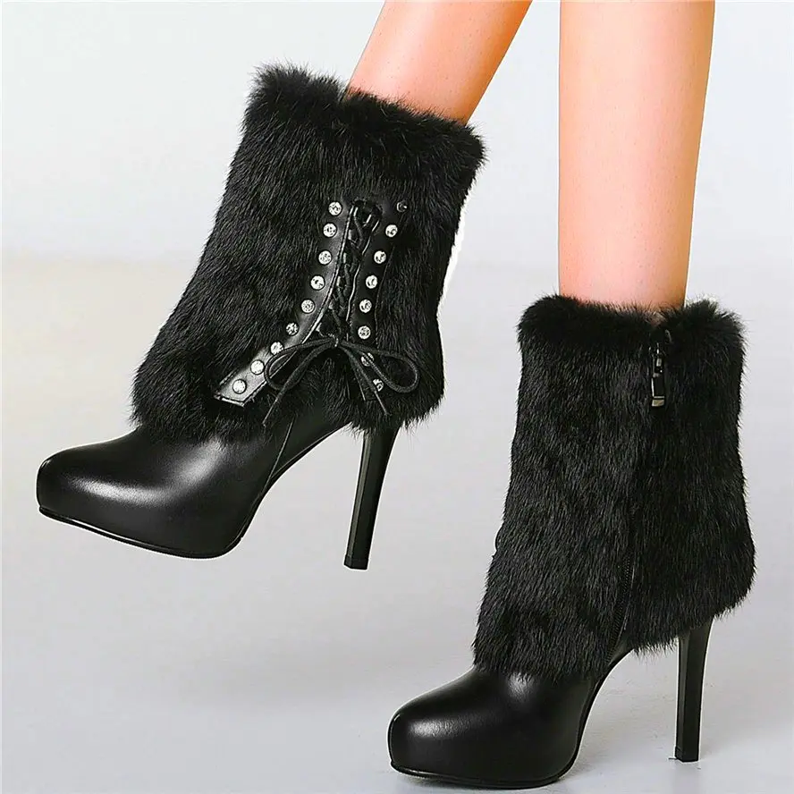 Sexy Diamonds Pumps Women's Big Fur Genuine Leather Snow Winter Ankle Boots Stiletto High Heels Punk Goth Warm Shoes
Sexy Diamonds Pumps Women's Big Fur Genuine Leather Snow Winter Ankle Boots Stiletto High Heels Punk Goth Warm Shoes
