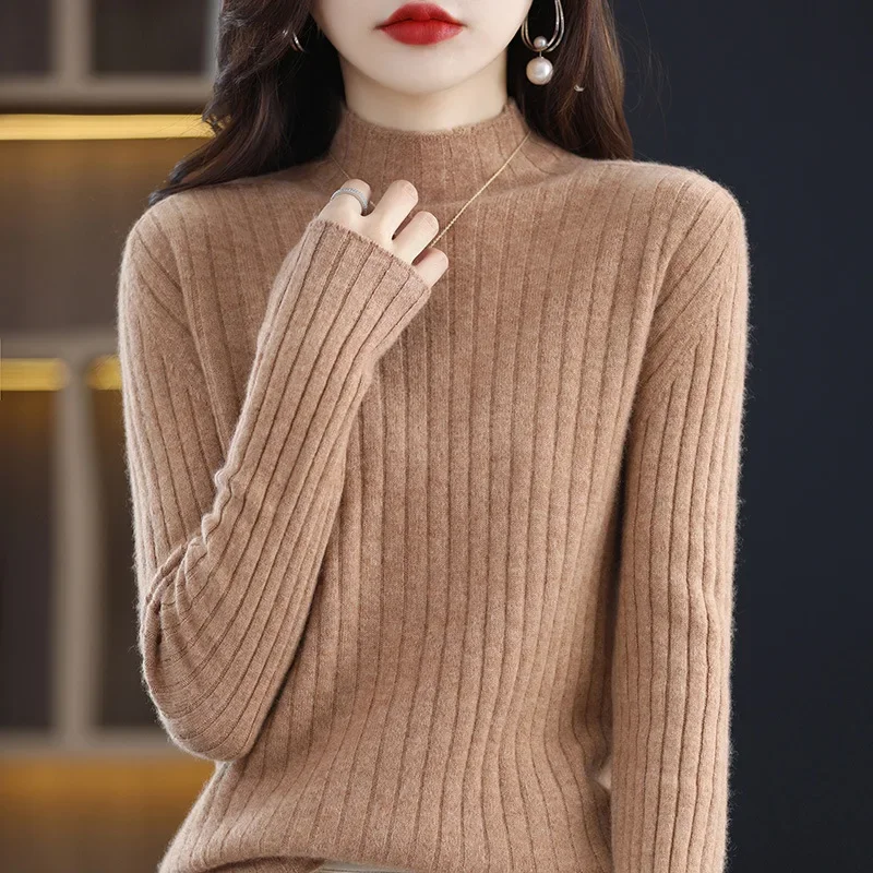 2024 Women Sweater Half High Collar Knitted Shirts Slim Fit Pullovers Stripe High Strecth Autumn Winter Warm Bottoming Shirts
2024 Women Sweater Half High Collar Knitted Shirts Slim Fit Pullovers Stripe High Strecth Autumn Winter Warm Bottoming Shirts