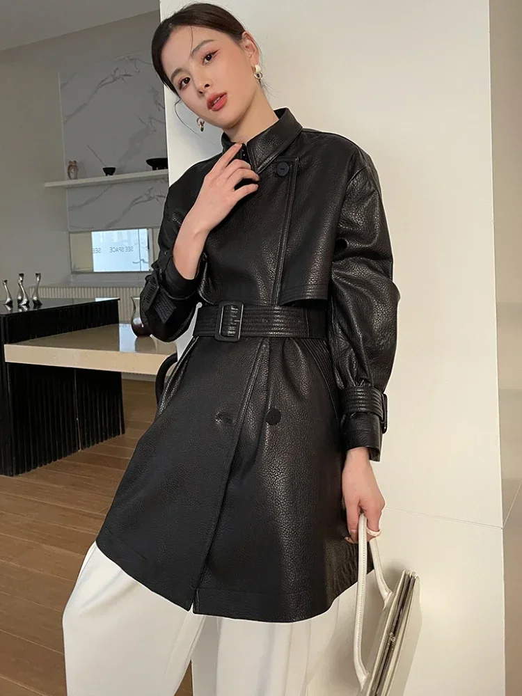 Mid-length Genuine Leather Windbreaker Jackets for Women High-end Solid Simple Double Breasted Belted Real Sheepskin Trench Coat
Mid-length Genuine Leather Windbreaker Jackets for Women High-end Solid Simple Double Breasted Belted Real Sheepskin Trench Coat