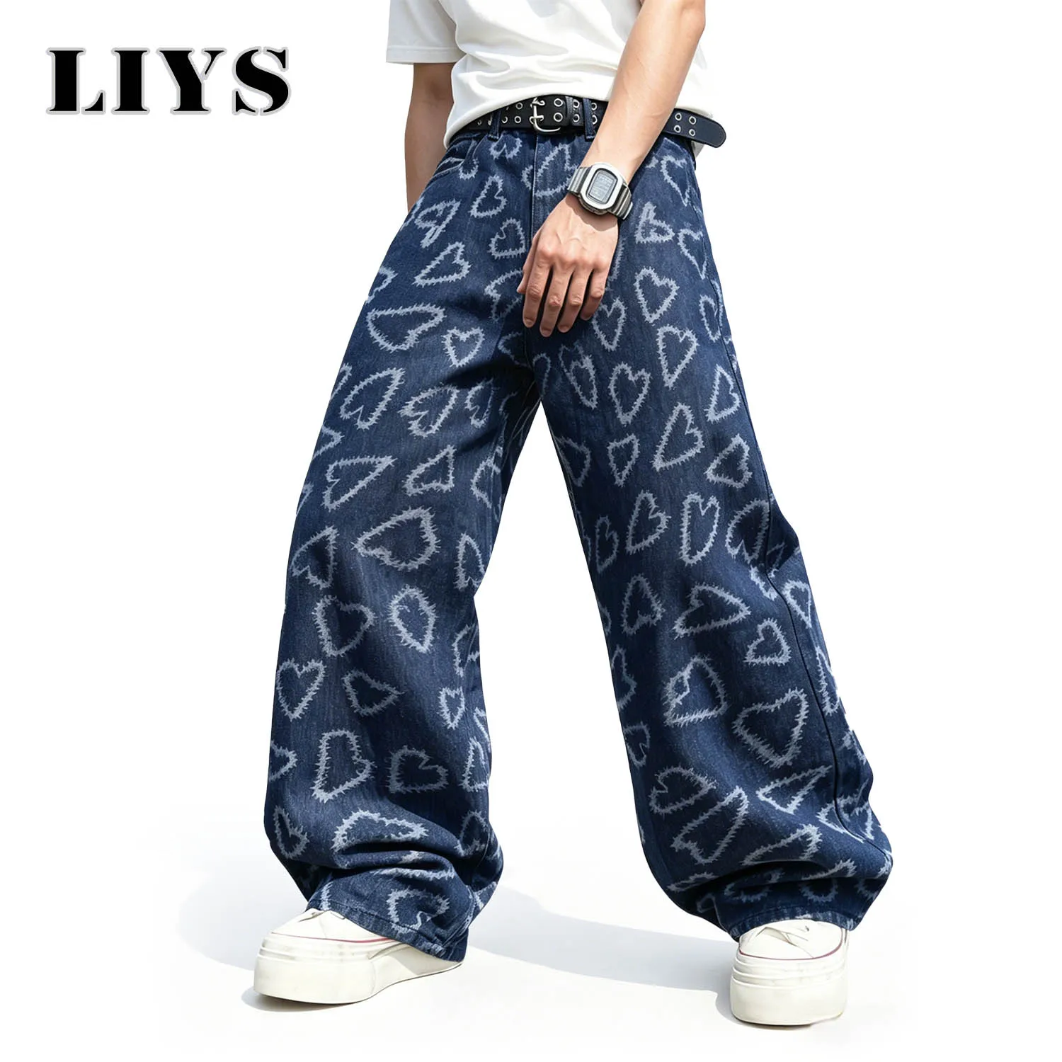 LIYS Men's American High Street Fashion Blue and White Contrast Love Printed Loose Straight Tube Handsome Y2K Wide Leg Jeans
LIYS Men's American High Street Fashion Blue and White Contrast Love Printed Loose Straight Tube Handsome Y2K Wide Leg Jeans