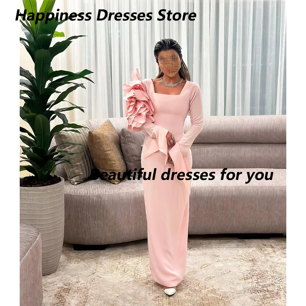 Pink Evening Dress Customized Square Neck Ruffles Long Sleeves Floor Length Jersey Saudi Arab Prom Gown Arabian Formal Dresses
Pink Evening Dress Customized Square Neck Ruffles Long Sleeves Floor Length Jersey Saudi Arab Prom Gown Arabian Formal Dresses