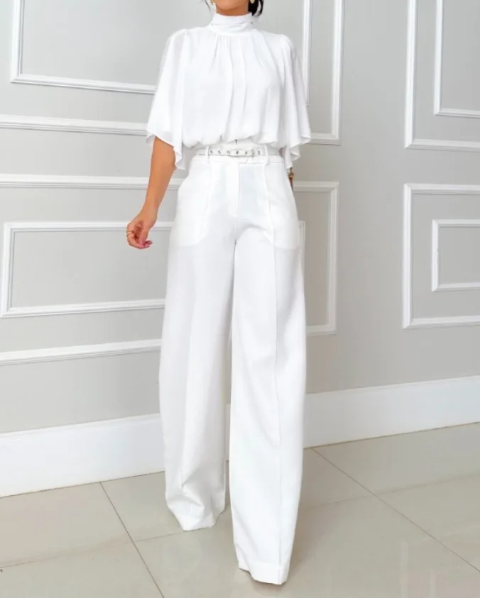 Women's Elegant Blouses High Neck Bat Sleeves Pleated Hem Hollowed Out Back Casual Chiffon Shirt Elegant Temperament Shirt Top
Women's Elegant Blouses High Neck Bat Sleeves Pleated Hem Hollowed Out Back Casual Chiffon Shirt Elegant Temperament Shirt Top
