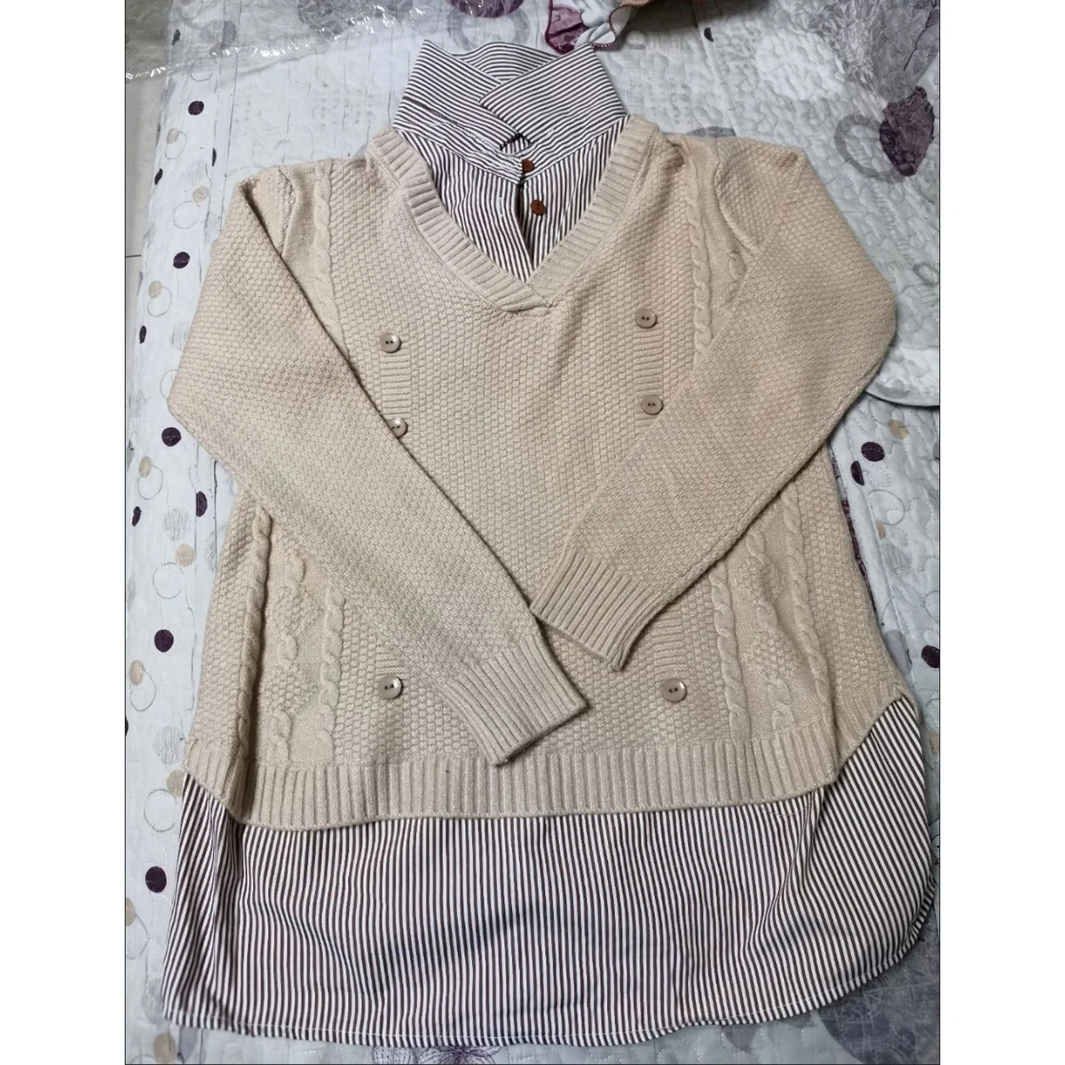 Spring Autumn Women Fake Two Pieces Pullover Sweater Female Korean Loose Shirt Collar Long Sleeve Knit Tops Lady Knitted Sweater 
Spring Autumn Women Fake Two Pieces Pullover Sweater Female Korean Loose Shirt Collar Long Sleeve Knit Tops Lady Knitted Sweater