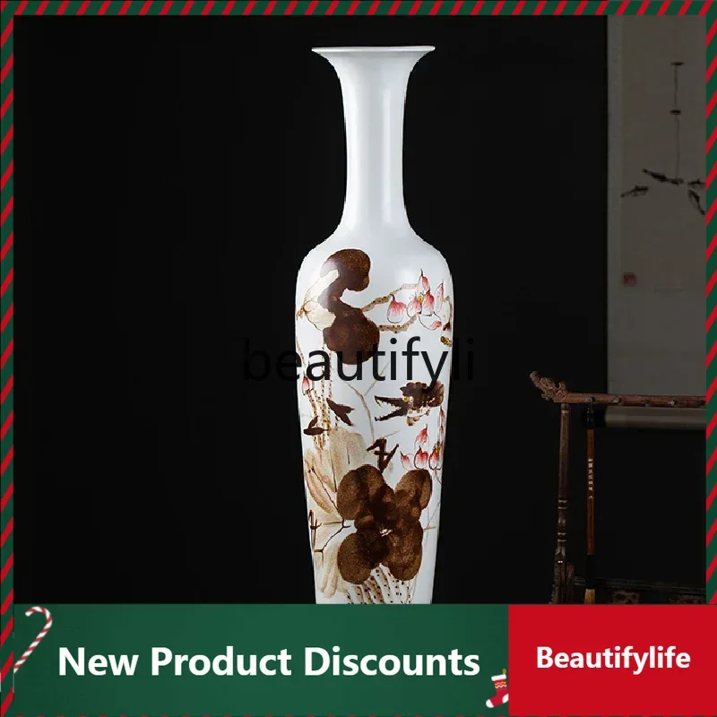 Jingdezhen hand-painted ceramics floor-to-ceiling fresh, simple and slender large vase home furnishing modern living room D80
Jingdezhen hand-painted ceramics floor-to-ceiling fresh, simple and slender large vase home furnishing modern living room D80