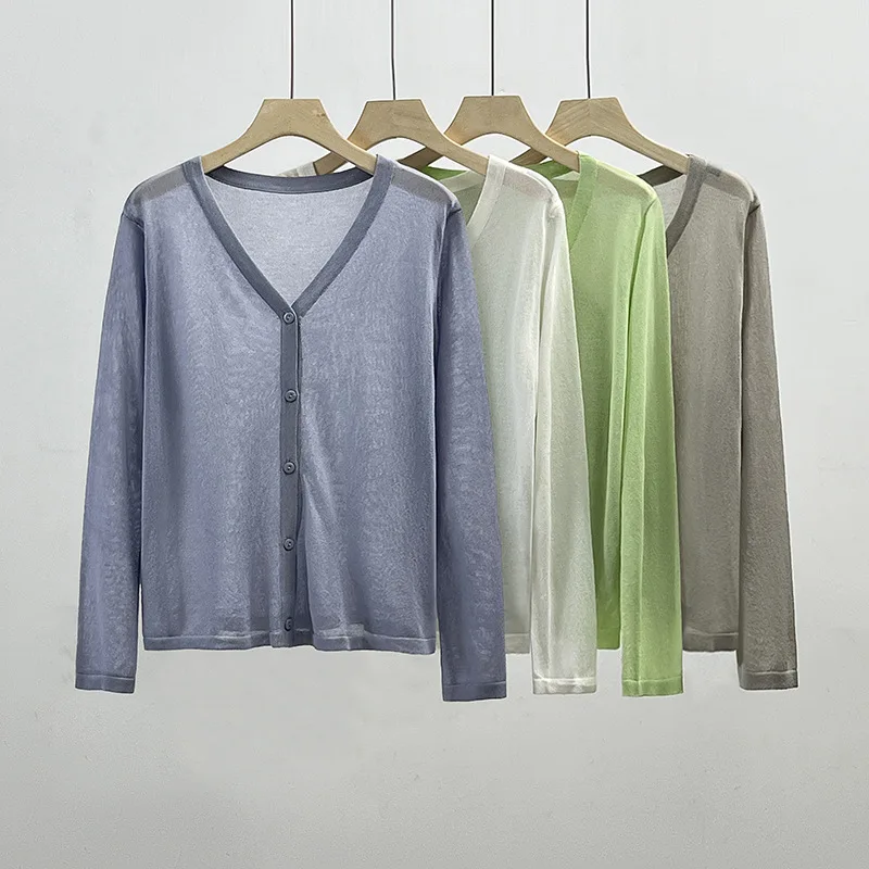 Thin Ice Silk Knitted Cardigan for Women, Short Coat, Small Shawl, Skirt, Sun Protection Long-sleeved Top, Summer 2024
Thin Ice Silk Knitted Cardigan for Women, Short Coat, Small Shawl, Skirt, Sun Protection Long-sleeved Top, Summer 2024