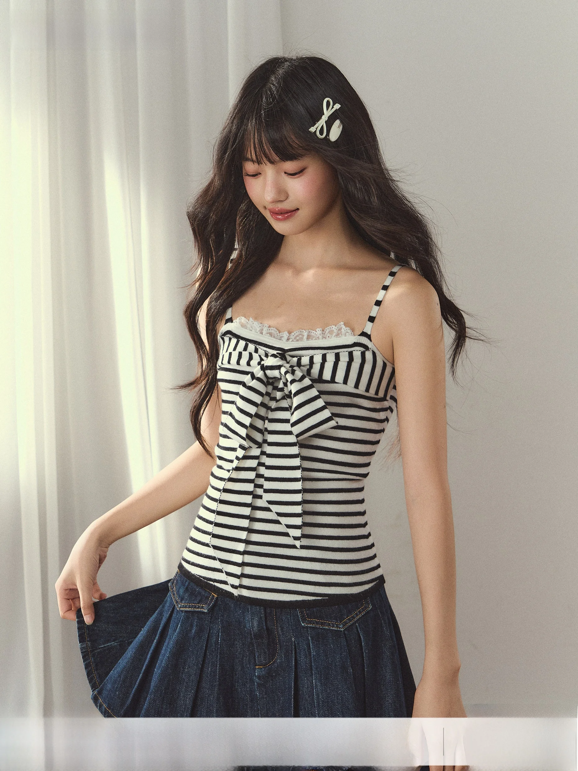 Umoumo Sweet Stripe Knitted Knot Strap Lace Patch Slimming Fitted Inner Wear Girl's Style Regular Length Micro Stretch
Umoumo Sweet Stripe Knitted Knot Strap Lace Patch Slimming Fitted Inner Wear Girl's Style Regular Length Micro Stretch