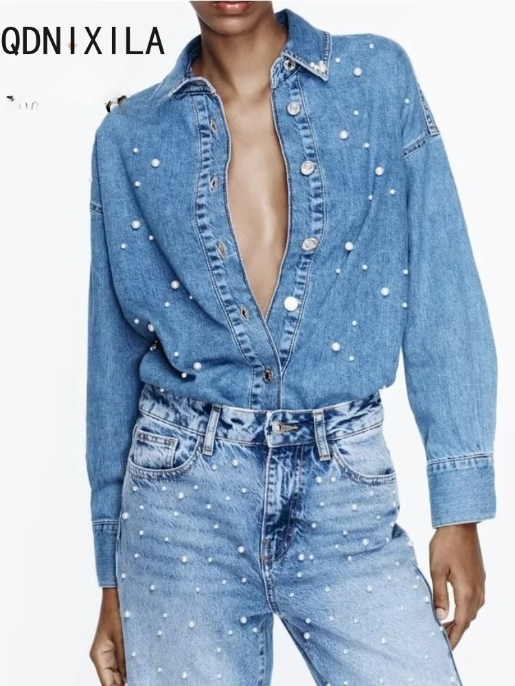Spring Women's Shirt New Highstreet Long Sleeved Loose Denim Tops Fashion Casual Office Lady Exquisite Beaded Blouse Female
Spring Women's Shirt New Highstreet Long Sleeved Loose Denim Tops Fashion Casual Office Lady Exquisite Beaded Blouse Female