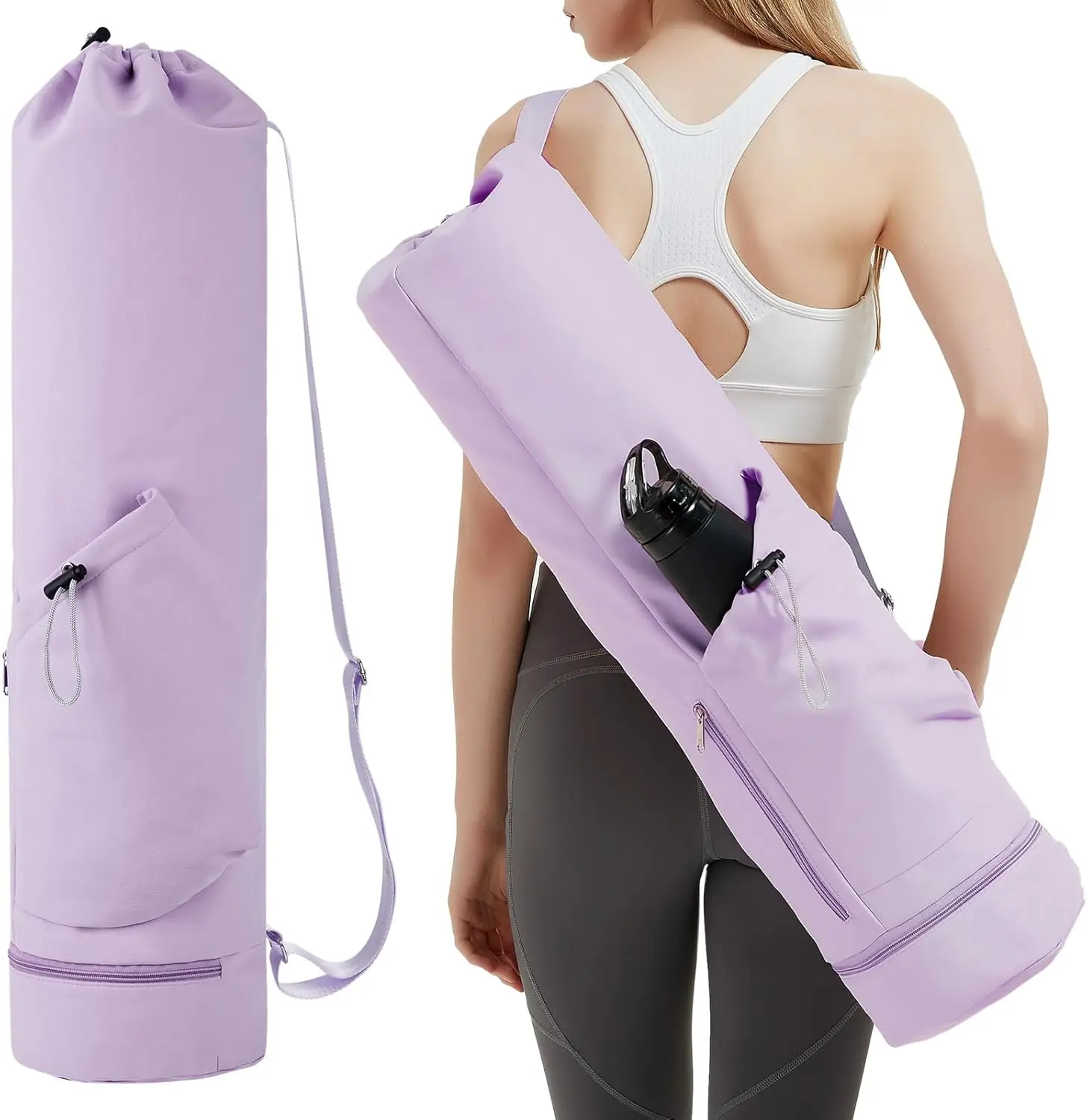 Yoga Mat Bag with Water Bottle Pocket and Bottom Wet Pocket, Exercise Yoga Mat Carrier Multi-Functional Storage Bag, Patent Pending
Yoga Mat Bag with Water Bottle Pocket and Bottom Wet Pocket, Exercise Yoga Mat Carrier Multi-Functional Storage Bag, Patent Pending