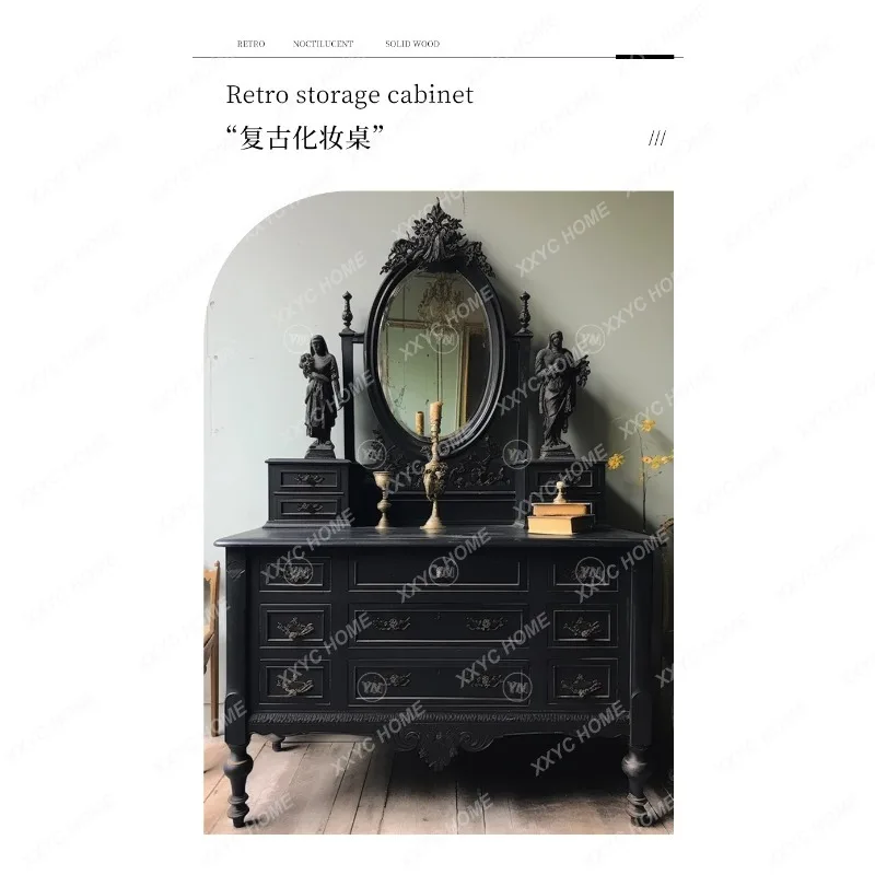 HMakeup table retro dressing table medium antique solid wood makeup table black engraved dressing
HMakeup table retro dressing table medium antique solid wood makeup table black engraved dressing