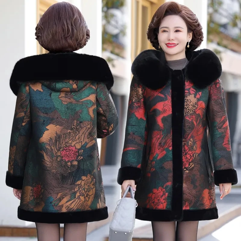 Mom Double Sided Fur One Piece Coat Retro Printed Faux Mink Fleece Jacket Middle Aged Women's Fur Overcoat Thicken Warm Parkas
Mom Double Sided Fur One Piece Coat Retro Printed Faux Mink Fleece Jacket Middle Aged Women's Fur Overcoat Thicken Warm Parkas