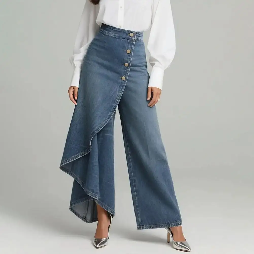 2026 Summer Flowy Jeans for Women High Waisted Asymmetrical Wrap Denim Pants Button Up Wide Leg Splicing Ruffle Jeans
2026 Summer Flowy Jeans for Women High Waisted Asymmetrical Wrap Denim Pants Button Up Wide Leg Splicing Ruffle Jeans