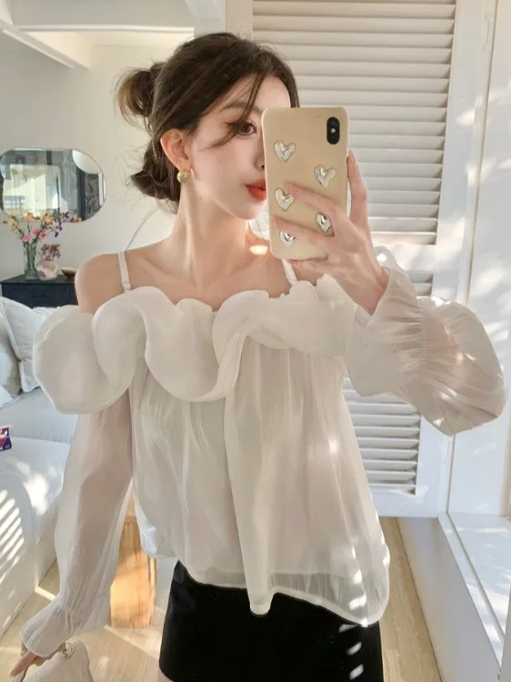 Off-Shoulder Chiffon Blouse Women Summer Gentle Style Loose Long Sleeve Slimming Wide Hem Lace Trim Casual Versatile Top
Off-Shoulder Chiffon Blouse Women Summer Gentle Style Loose Long Sleeve Slimming Wide Hem Lace Trim Casual Versatile Top