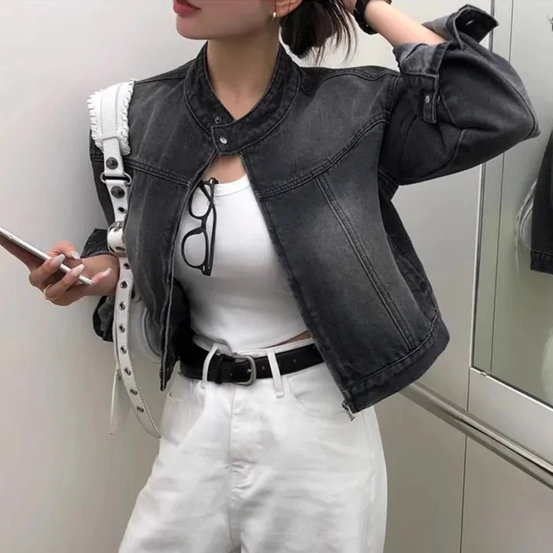 Loose Fit Long Sve Stand Collar ort Jeans Jaet for Women Spring New Sle Vintage Personali Versatile Casual Top
Loose Fit Long Sve Stand Collar ort Jeans Jaet for Women Spring New Sle Vintage Personali Versatile Casual Top