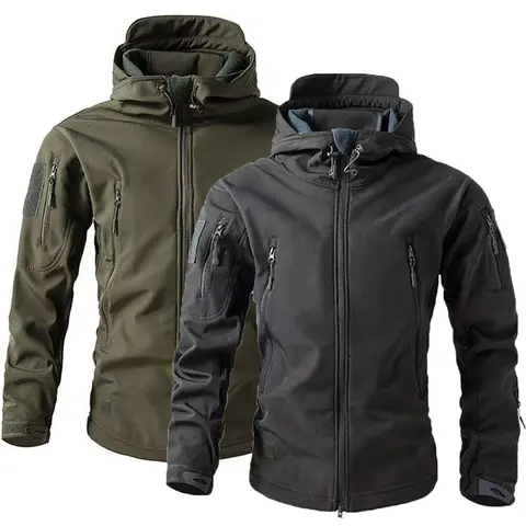 Men's Winter Autumn Warm Softshell Fleece Hood Cargo Jackets Camping Hiking Climbing Hunting Fishing Outdoor Windproof M-5XL
