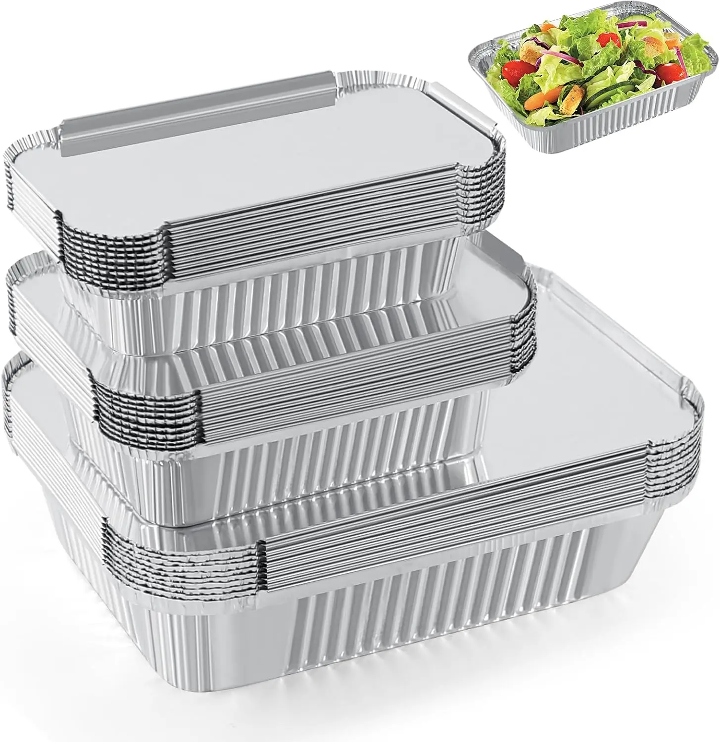 Disposable Aluminum Pans with Lids 30 Pack, 3 Sizes Square Baking Trays for Oven and Freezer
Disposable Aluminum Pans with Lids 30 Pack, 3 Sizes Square Baking Trays for Oven and Freezer