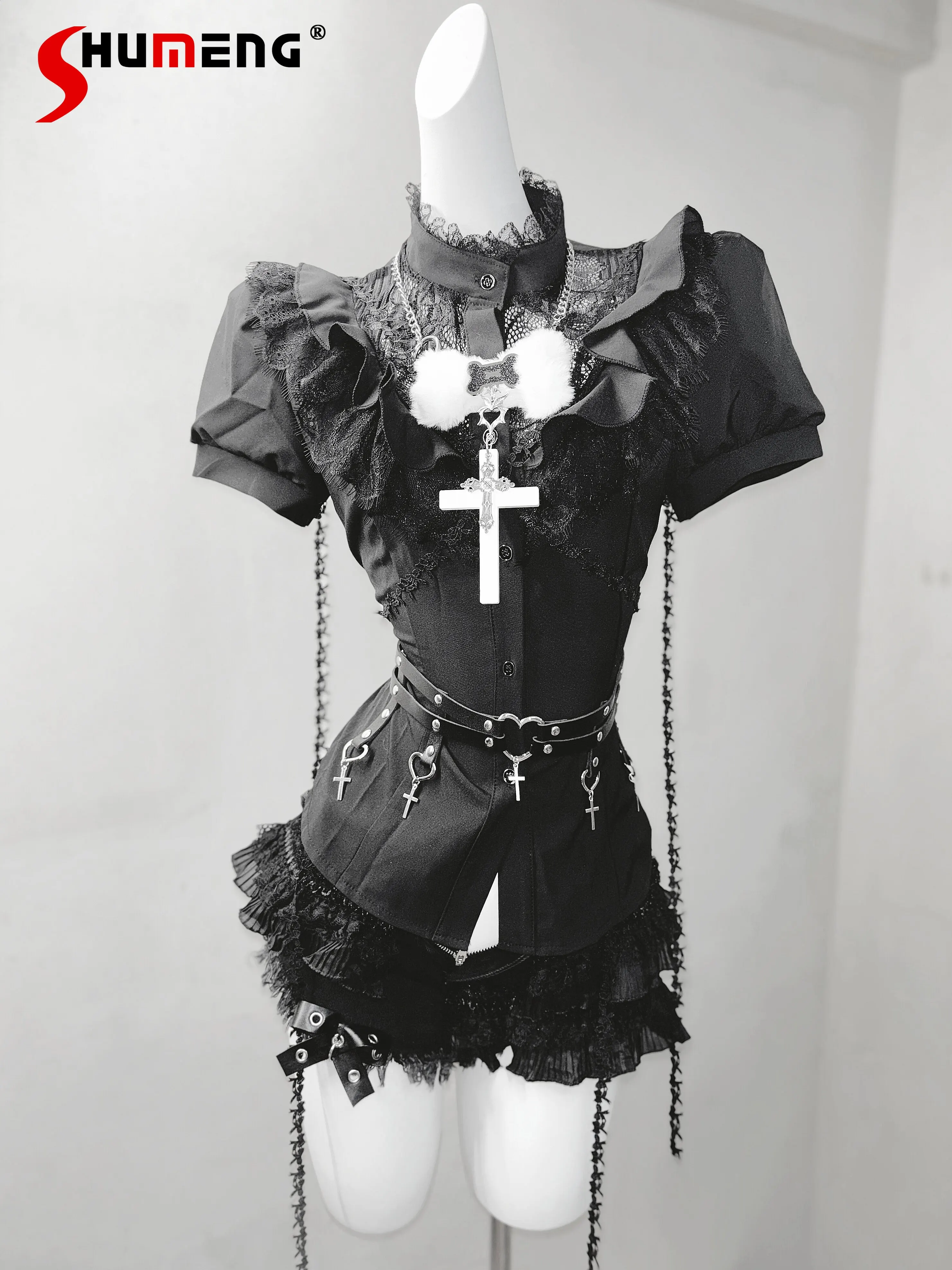 Original Subculture Gothic Dark Women's Matching Sets Summer New Women's Slim Lace Splicing Short Sleeve Shirts Shorts Outfit
Original Subculture Gothic Dark Women's Matching Sets Summer New Women's Slim Lace Splicing Short Sleeve Shirts Shorts Outfit