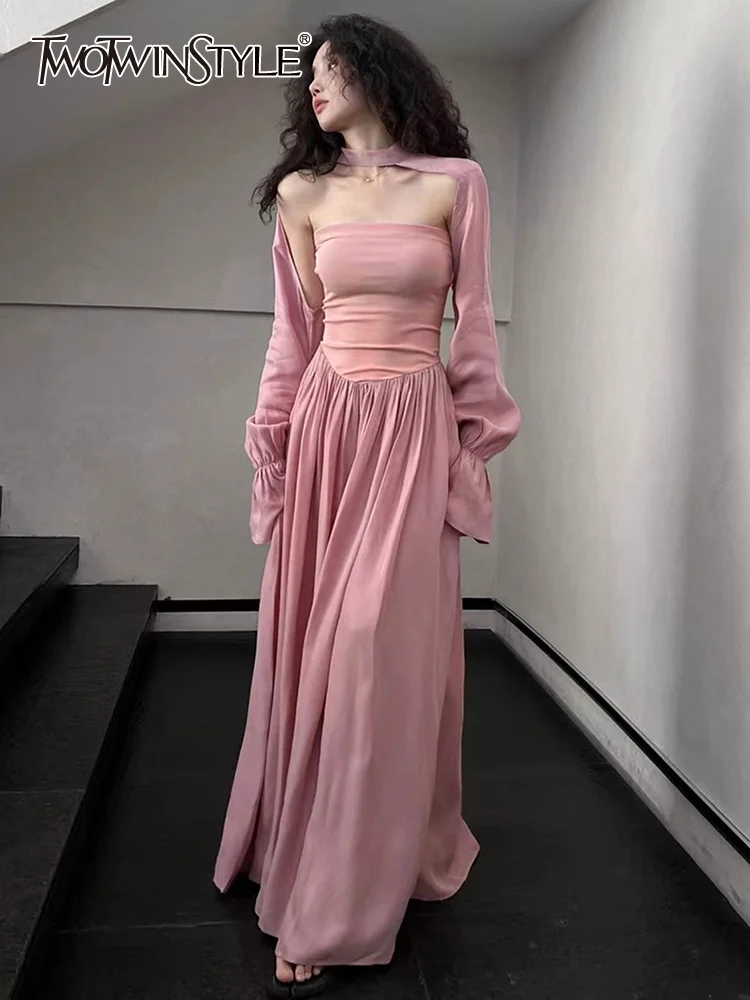 TWOTWINSTYLE Temperament Solid Dresses For Women Slash Neck Long Sleeve High Waist Folds Elegant Dress Female Fashion 2023 New
TWOTWINSTYLE Temperament Solid Dresses For Women Slash Neck Long Sleeve High Waist Folds Elegant Dress Female Fashion 2023 New