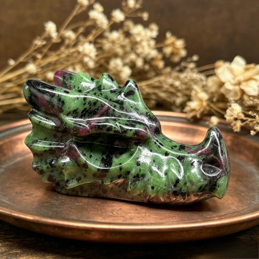 Natural Epidote Zoisite Stone Dragon Skull Statue Bohemian-Style Ideal for Home Decor Craft Collectibles Halloween Gift
Natural Epidote Zoisite Stone Dragon Skull Statue Bohemian-Style Ideal for Home Decor Craft Collectibles Halloween Gift