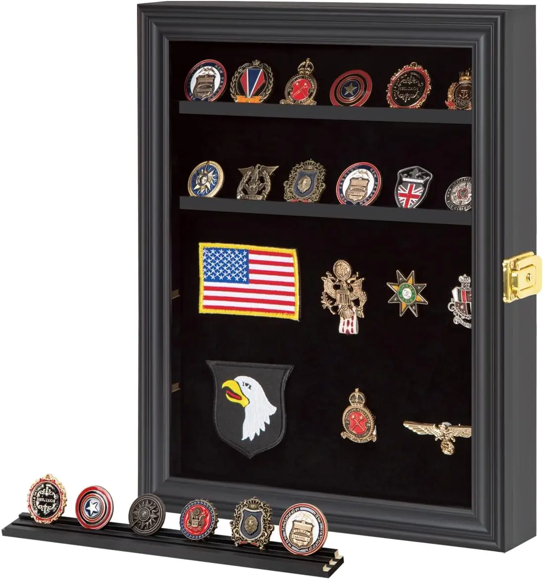 Medal Display Case Shadow Box for Coins Pins Badges - Black Lockable Cabinet with Removable Shelves
Medal Display Case Shadow Box for Coins Pins Badges - Black Lockable Cabinet with Removable Shelves